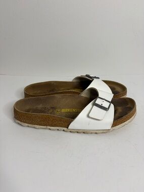 Birkenstock Sandals Womens 39 8 Madrid White Birko Flor Faux Leather Slides